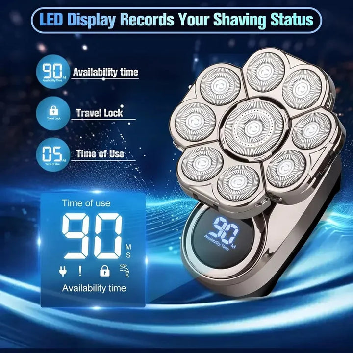 Waterproof 9D Head Shaver – IPX7 Rotary Electric Razor for Bald Men