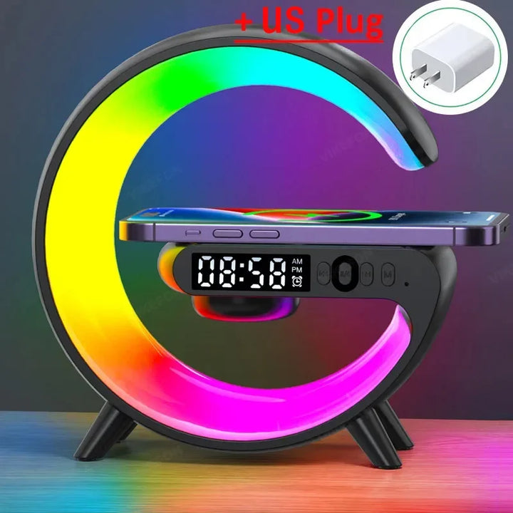 Multifunction Wireless Fast Charger Stand Pad RGB Light | Alarm Clock Speaker For iPhone Samsung Xiaomi