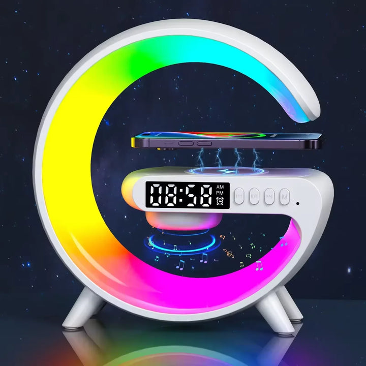 Multifunction Wireless Fast Charger Stand Pad RGB Light | Alarm Clock Speaker For iPhone Samsung Xiaomi