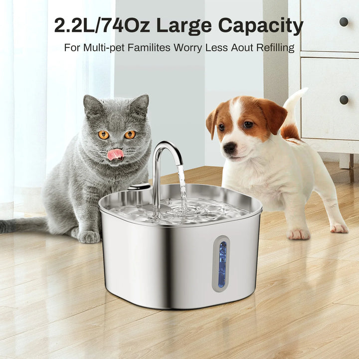 ZYFeeder Smart Pet Water Fountain – 2.2L Stainless Steel Automatic Dispenser for Cats & Dogs