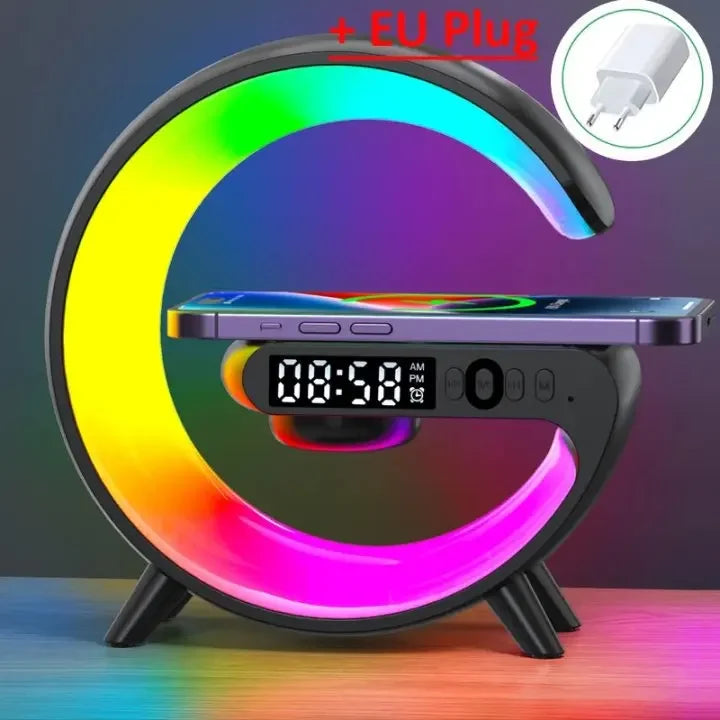 Multifunction Wireless Fast Charger Stand Pad RGB Light | Alarm Clock Speaker For iPhone Samsung Xiaomi