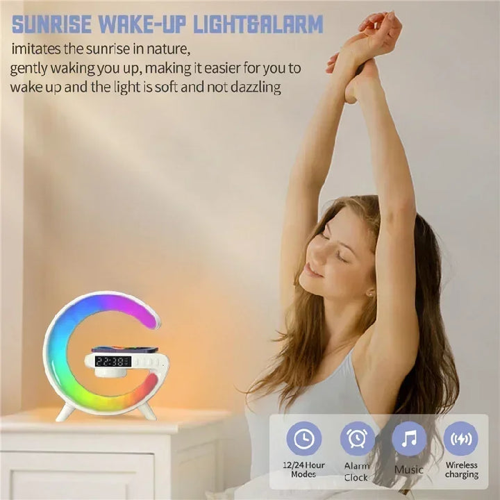 Multifunction Wireless Fast Charger Stand Pad RGB Light | Alarm Clock Speaker For iPhone Samsung Xiaomi