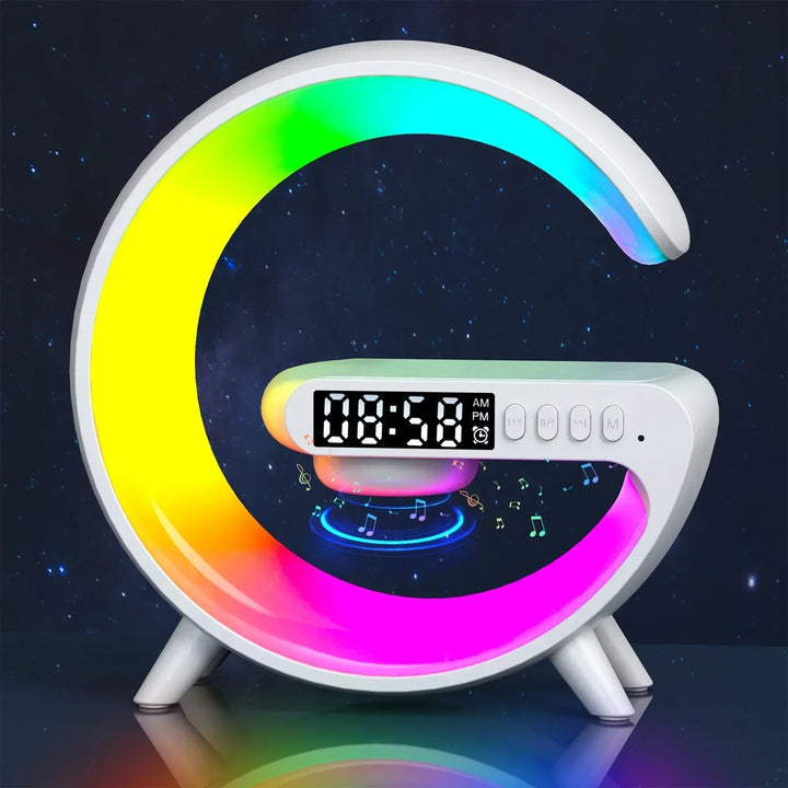 Multifunction Wireless Fast Charger Stand Pad RGB Light | Alarm Clock Speaker For iPhone Samsung Xiaomi