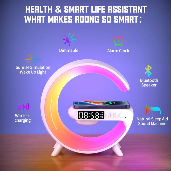 Multifunction Wireless Fast Charger Stand Pad RGB Light | Alarm Clock Speaker For iPhone Samsung Xiaomi