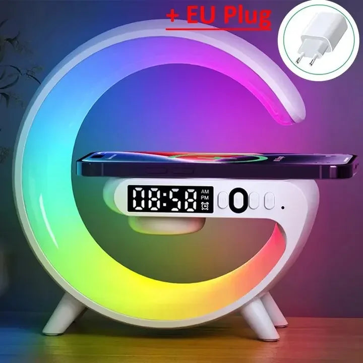 Multifunction Wireless Fast Charger Stand Pad RGB Light | Alarm Clock Speaker For iPhone Samsung Xiaomi