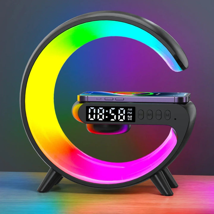 Multifunction Wireless Fast Charger Stand Pad RGB Light | Alarm Clock Speaker For iPhone Samsung Xiaomi