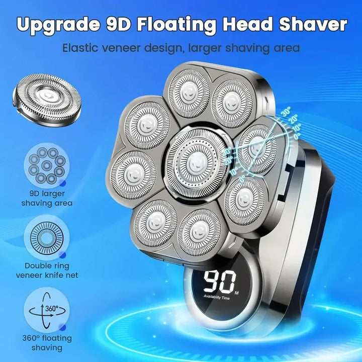 Waterproof 9D Head Shaver – IPX7 Rotary Electric Razor for Bald Men