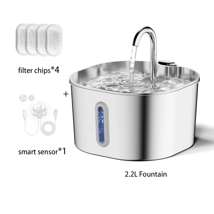ZYFeeder Smart Pet Water Fountain – 2.2L Stainless Steel Automatic Dispenser for Cats & Dogs
