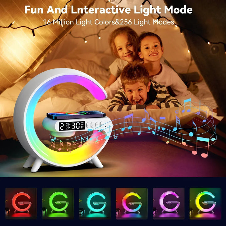 Multifunction Wireless Fast Charger Stand Pad RGB Light | Alarm Clock Speaker For iPhone Samsung Xiaomi