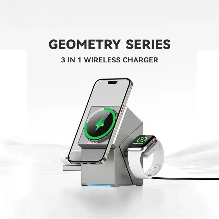 Qi2 3-in-1 wireless charger with rotating base for iPhone / AirPods / iWatch - Fast charging