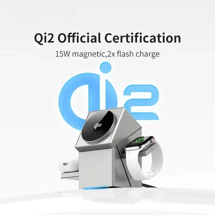 Qi2 3-in-1 wireless charger with rotating base for iPhone / AirPods / iWatch - Fast charging