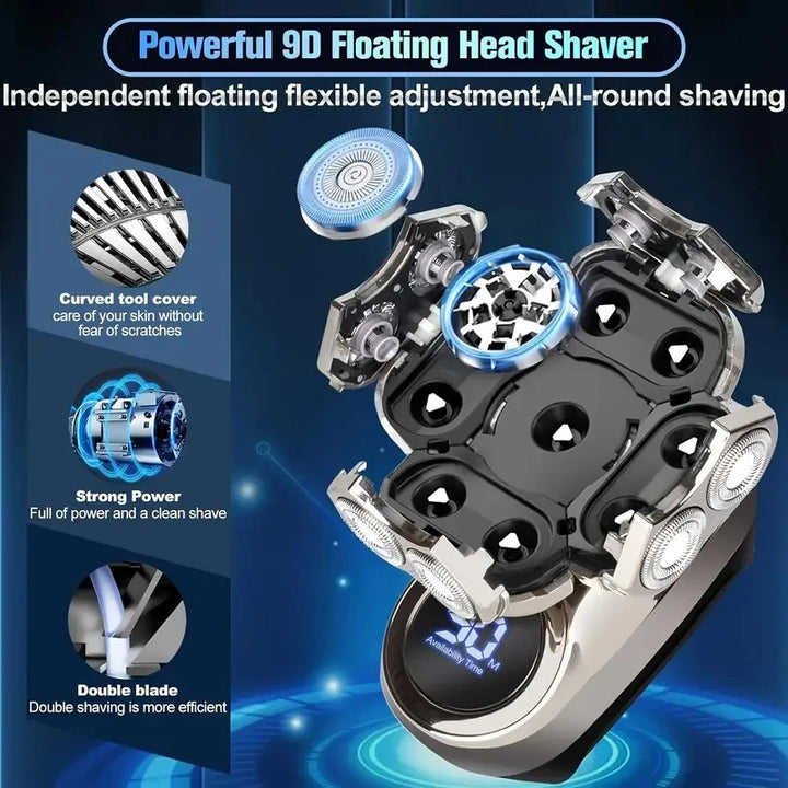 Waterproof 9D Head Shaver – IPX7 Rotary Electric Razor for Bald Men